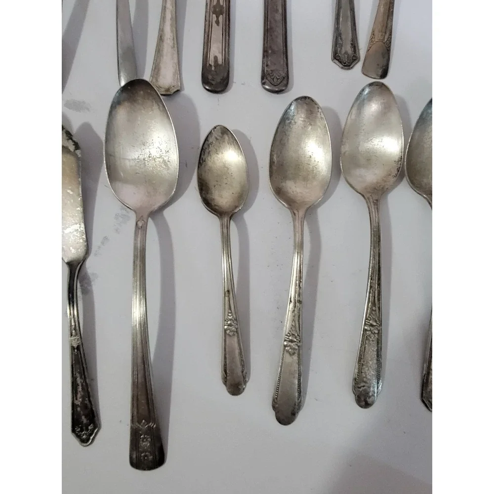 Vintage Silverware Lot for Craft Use 25 pc Stainless Silver Plate Various Brands